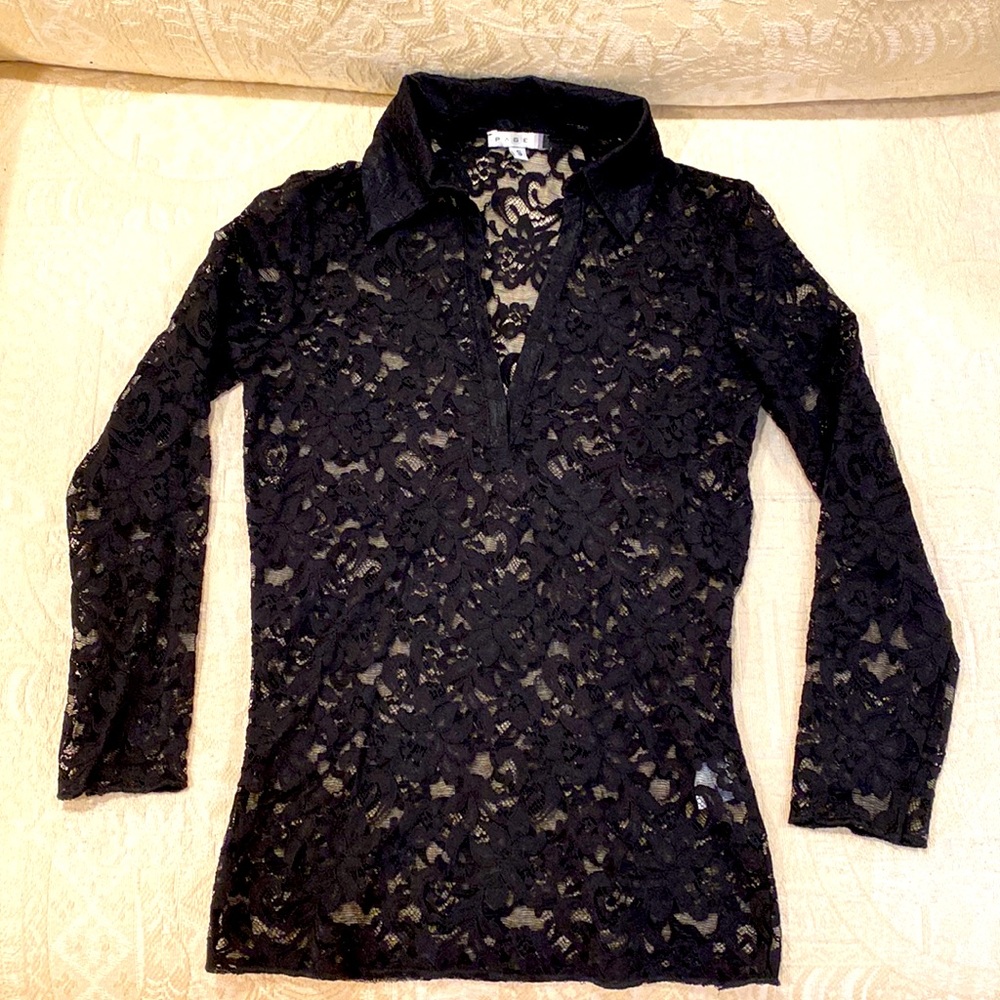 Page Black Lace Top with Collar